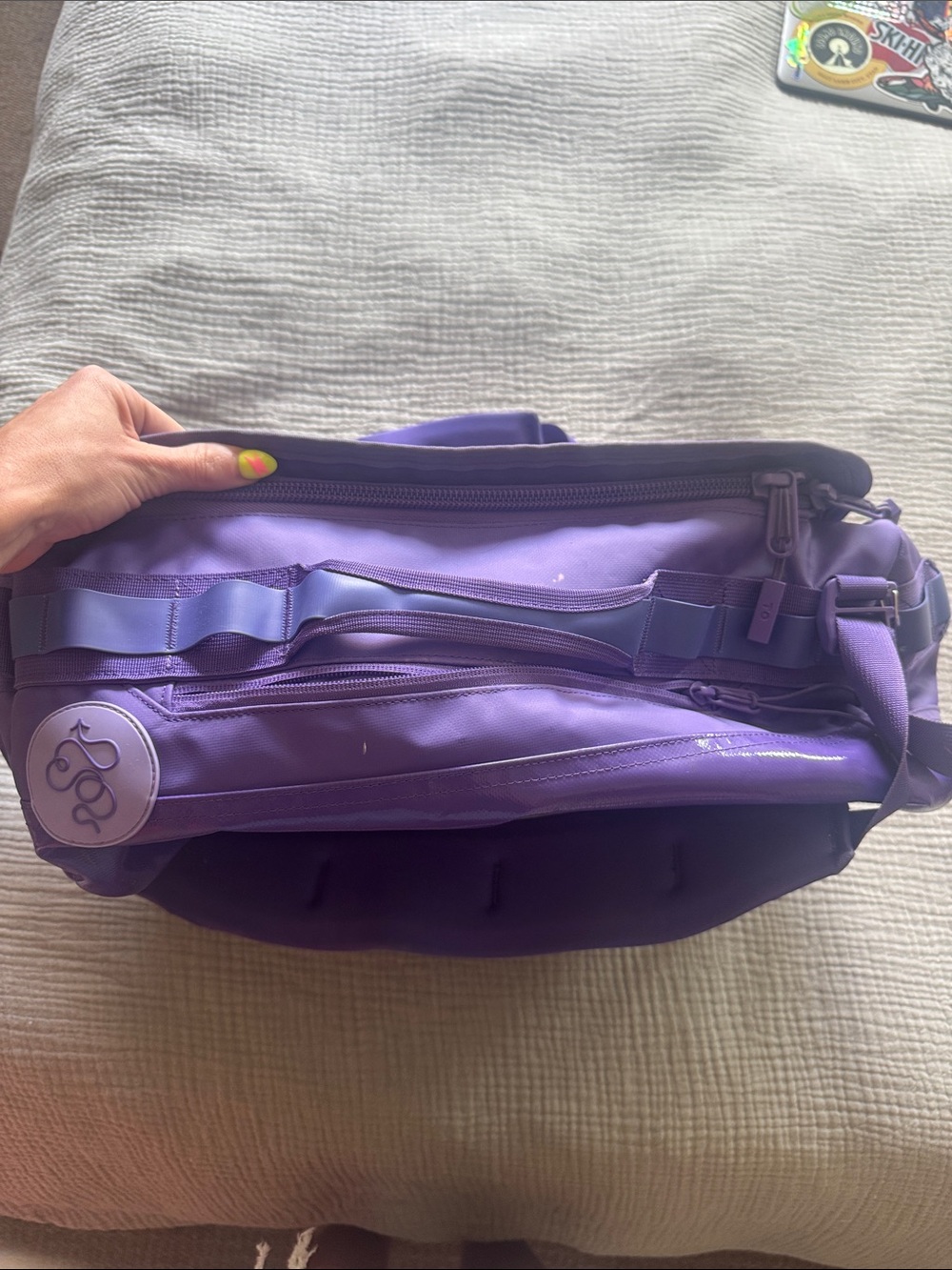 Baboon to the moon small purple duffle